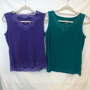 Set-Coldwater Creek & White Stag purple and teal lace neck tanks size Small